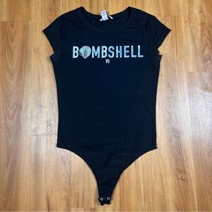 Victoria Secret bodysuit Black with silver print, short sleeves round neck SZ-M